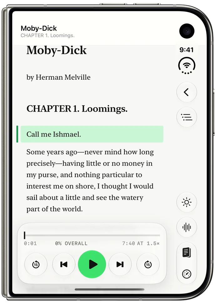 Prismark on the closed iPhone Duo cover: Moby-Dick with “Call me Ishmael.” marked in green, the player underneath.