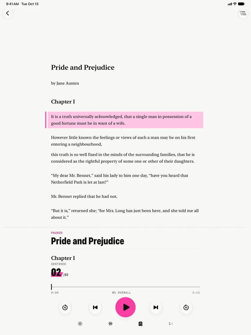 Prismark on iPad reading Pride and Prejudice.